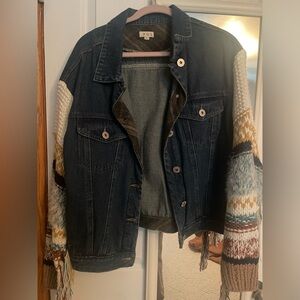 POL Crochet Sleeve Denim Jacket